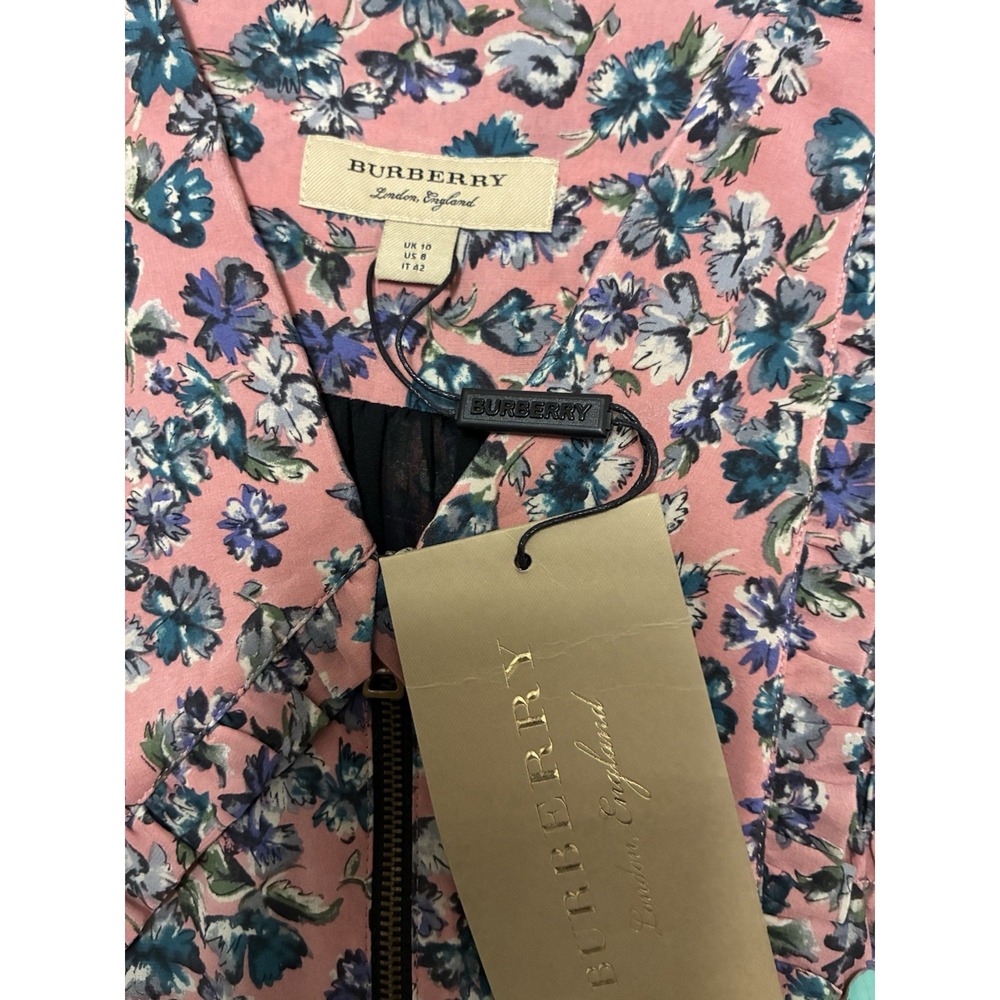 Burberry Dress Women's 8 Pale Rose Silk Floral Midi Boho Cottagecore Prairie NEW - Picture 11 of 16